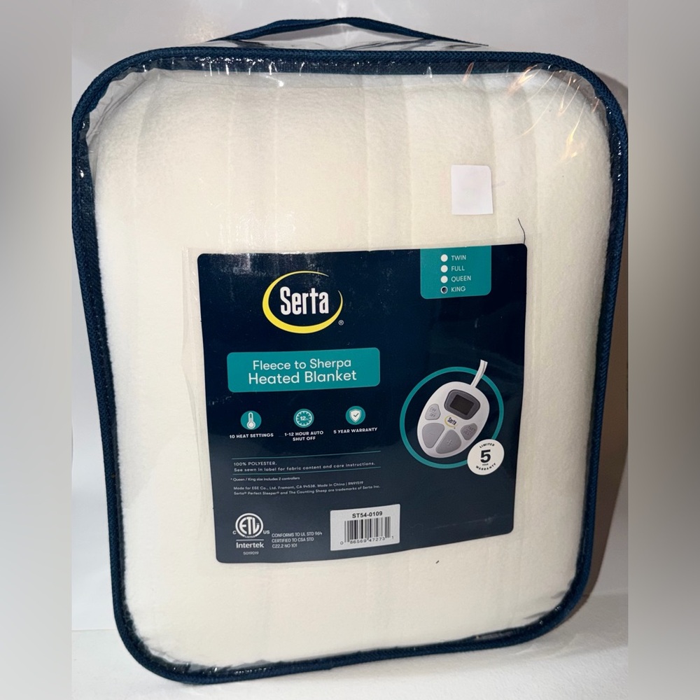 New Serta Electric Reversible Fleece to Sherpa Heated Blanket, King Soft Ivory